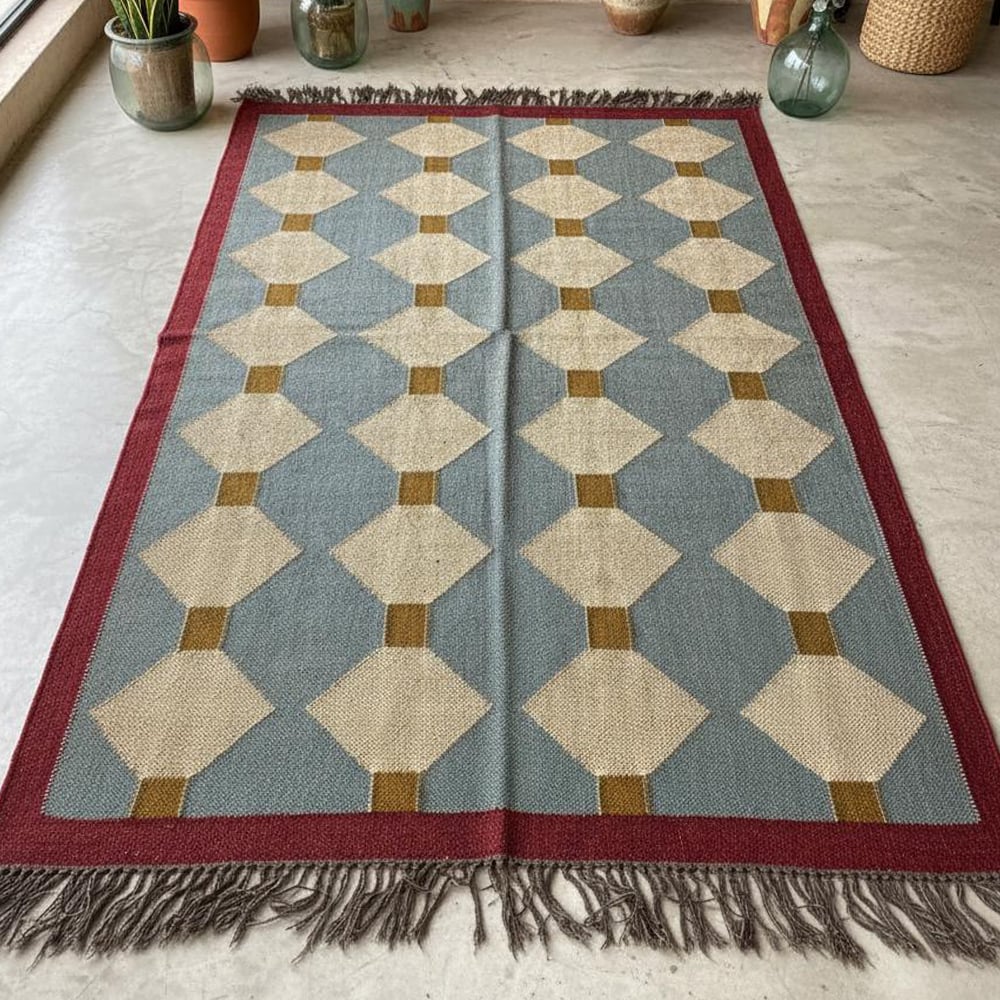 Multicolor Handcrafted Jute Vintage Dhurrie For Living Room